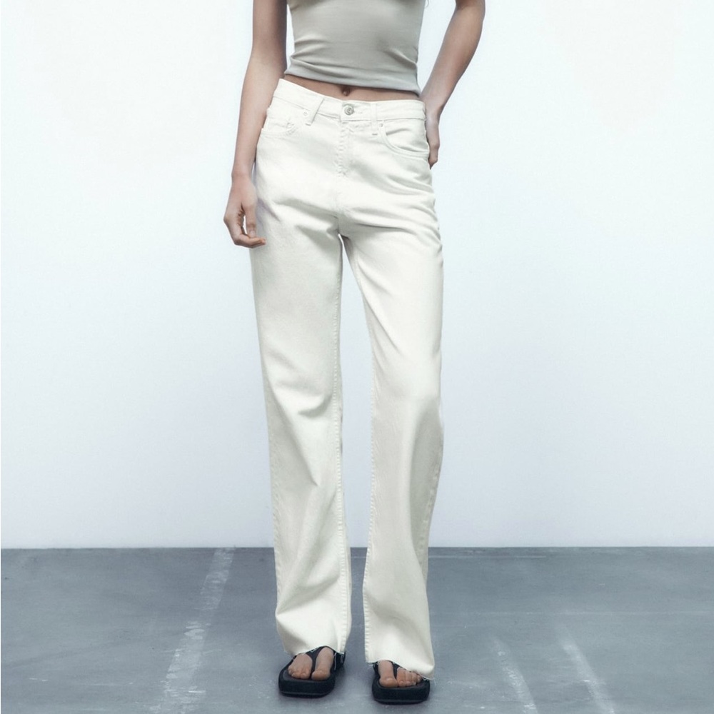 Zara white high rise wide leg jeans
